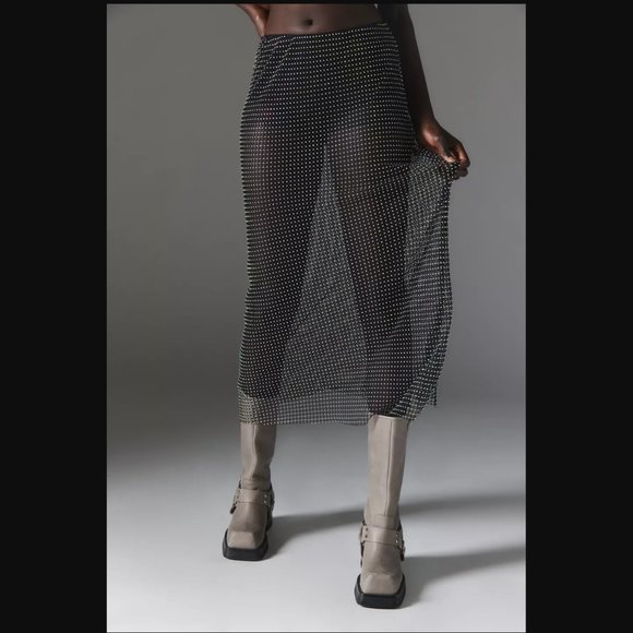 Silence + Noise Sheer Black Diamante Fishnet Maxi Skirt womens L - Picture 4 of 5